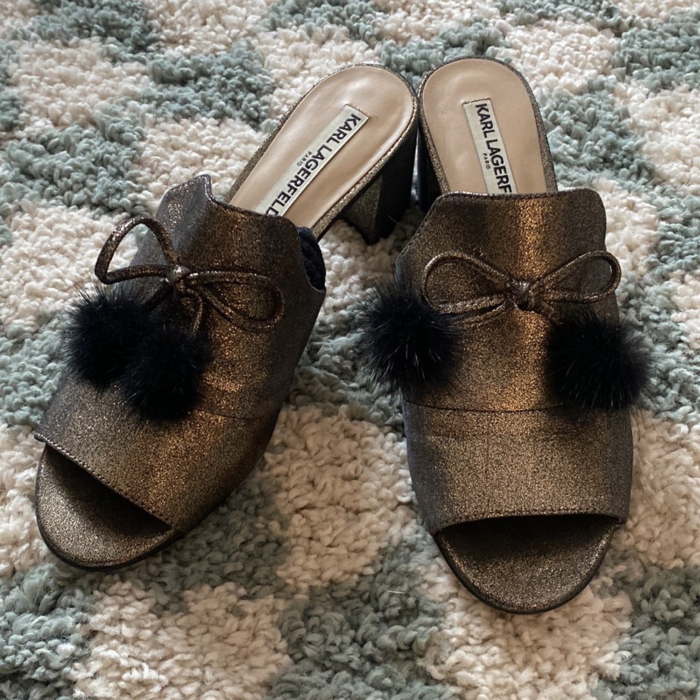 Karl Lagerfeld metallic Kitten Heels